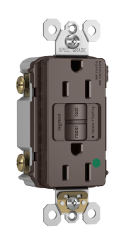 Pass & Seymour 1597-HGTR Duplex Self-Test Tamper Resistant GFCI Receptacle, 125 VAC, 15 A, 2 Poles, Brown