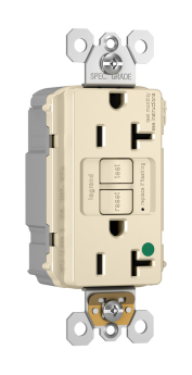 Pass & Seymour PT2097-HGTRLA Self-Test Tamper Resistant GFCI Receptacle, 125 VAC, 20 A, 2 Poles, 3 Wires, Light Almond