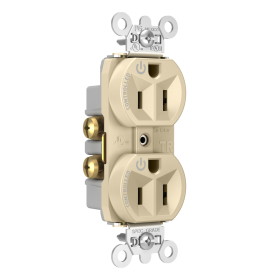 Pass & Seymour Straight Blade Receptacle TR5262CDI Duplex Dual Controlled Plug Load Controllable Straight Blade Receptacle, 125 VAC, 15 A, Ivory