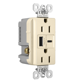 Pass & Seymour TR15USBACLA 15A 125V Tamper-Resistant Duplex Receptacle with USB A/C Charging Ports Light Almond