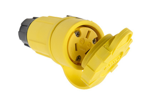 Pass & Seymour 15W07 Watertight Straight Blade Connector, 125/250 VAC, 10/15 A, 3 Poles, 3 Wires, Yellow