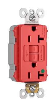 Pass & Seymour PT2097-HGNARED radiant Duplex Self-Test GFCI Receptacle, 125 VAC, 20 A, 2 Poles, 3 Wires, Red