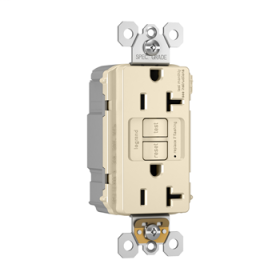 Pass & Seymour PT2097-TRNALA Duplex Self-Test Tamper Resistant GFCI Receptacle, 125 VAC, 20 A, 2 Poles, 3 Wires, Light Almond