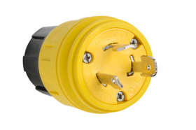 Pass & Seymour Turnlok 28W08 Non-Grounding Watertight Locking Plug, 125/250 VAC, 30 A, 3 Poles, 3 Wires, Yellow