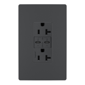 Pass & Seymour radiant TR20USBPDG radiant 20A Tamper Resistant Ultra Fast PLUS Power Delivery USB Type C/C Outlet Graphite