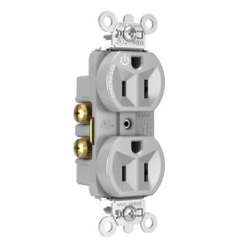 Pass & Seymour Straight Blade Receptacle TR5262CHGRY Duplex Half Controlled Plug Load Controllable Straight Blade Receptacle, 125 VAC, 15 A, Gray