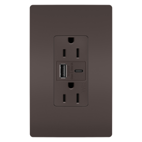 Pass & Seymour WRTR15USBAC6 15A 125V Tamper-Resistant Weather-Resistant Receptacle with USB Type A/C Fast Charging Ports Brown