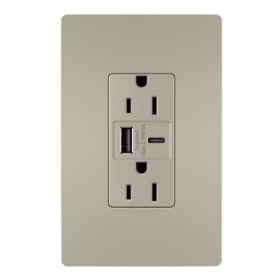 Pass & Seymour radiant R26USBAC6NICCV4 radiant 15A Tamper-Resistant Ultra-Fast USB Type A/C Outlet Nickel