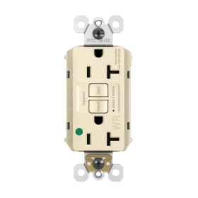 Pass & Seymour PT2097HGTRWRLA PlugTail Hospital Grade Tamper-Resistant Weather-Resistant 20A Duplex Self-Test GFCI Receptacles with SafeLock Protection Light Almond