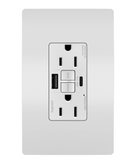 Pass & Seymour radiant 1597TRUSBAC-W 15A Tamper-Resistant Self-Test GFCI USB Type-AC Outlet White