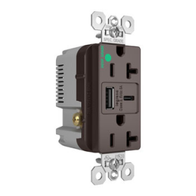 Pass & Seymour TR20HUSBAC6 20A 125V Hospital-Grade Tamper-Resistant Receptacle with USB A/C Fast Charging Ports Brown