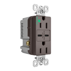 Pass & Seymour TR15HUSBCC6 15A 125V Hospital-Grade Tamper-Resistant Duplex Receptacle with USB C/C Fast Charging Ports Brown