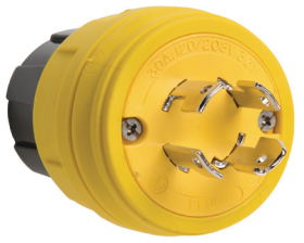 Pass & Seymour Turnlok 28W09 Non-Grounding Watertight Locking Plug, 120/208 VAC, 30 A, 4 Poles, 4 Wires, Yellow