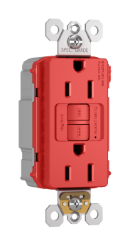 Pass & Seymour PT1597-TRRED Duplex Self-Test Tamper Resistant GFCI Receptacle With Matching TP Wall Plate, 125 VAC, 15 A, 2 Poles, 3 Wires, Red