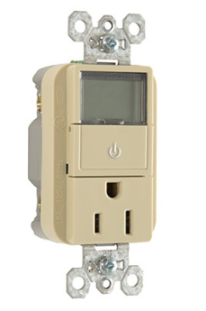 Pass & Seymour PLT26251-I Heavy Duty Plug Load Timer Receptacle, 125 VAC, 15 A, 2 Poles, 3 Wires, Ivory