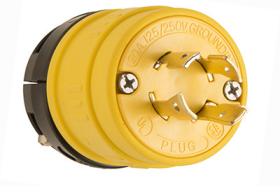 Pass & Seymour Turnlok 2674 Dust-Tight Medium Straight Blade Locking Plug, 125/250 VAC, 20 A, 3 Poles, 4 Wires, Yellow