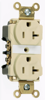 Pass & Seymour 5362-AI Duplex Extra Heavy Duty Straight Blade Receptacle, 125 VAC, 20 A, 2 Poles, 3 Wires, Ivory