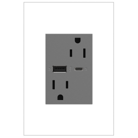 Pass & Seymour adorne ARTRUSB156ACM4 adorne 15A Tamper-Resistant Ultra-Fast USB Type-A/C Outlet Magnesium