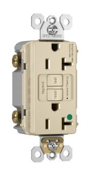 Pass & Seymour 2097-HGLA 2097HG Self-Test Duplex GFCI Receptacle, 125 VAC, 20 A, 2 Poles, 3 Wires, Light Almond