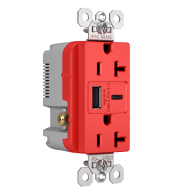 Pass & Seymour TR20USBACRED 20A 125V Tamper-Resistant Duplex Receptacle with USB A/C Charging Ports Red