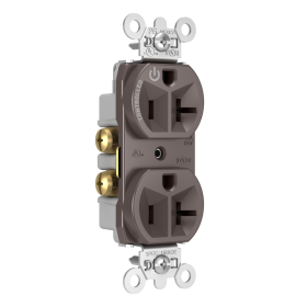 Pass & Seymour Straight Blade Receptacle 5362CH Decorator Duplex Half Controlled Plug Load Straight Blade Receptacle, 125 VAC, 20 A, Brown