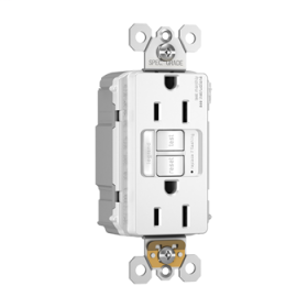 Pass & Seymour PT1597-NTLTRNAW Combination Duplex Self-Test Tamper Resistant GFCI Receptacle With Nightlight, 125 VAC, 15 A, 2 Poles, 3 Wires, White