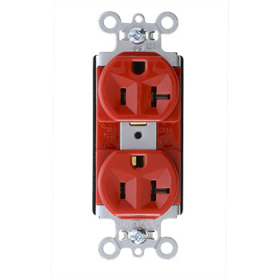 Pass & Seymour PlugTail PT5362-RED Duplex Extra Heavy Duty Straight Blade Receptacle, 125 VAC, 20 A, 2 Poles, 3 Wires, Red