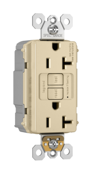 Pass & Seymour PT2097NAI Duplex Self-Test GFCI Receptacle, 125 VAC, 20 A, 2 Poles, 3 Wires, Ivory