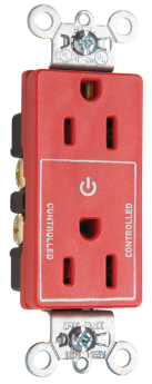 Pass & Seymour Straight Blade Receptacle 26252-CHRED Decorator Duplex Half Controlled Plug Load Straight Blade Receptacle, 125 VAC, 15 A, Red