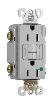 Pass & Seymour 1597-HGTRGRY 1597HGTR Self-Test Tamper Resistant Duplex GFCI Receptacle, 125 VAC, 15 A, 2 Poles, 3 Wires, Gray