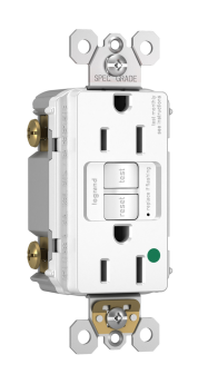 Pass & Seymour 1597-HGW 1597HG Self-Test Duplex GFCI Receptacle With SafeLock Protection, 125 VAC, 15 A, 2 Poles, 3 Wires, White