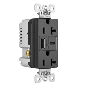 Pass & Seymour TR20USBACBK 20A 125V Tamper-Resistant Duplex Receptacle with USB A/C Charging Ports Black