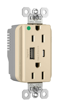 Pass & Seymour PTTR15HACUSBI PlugTail Hospital-Grade 15A USB Charging Receptacles Ivory