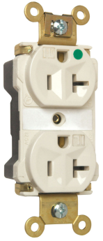 Pass & Seymour PlugTail PT8300-ILI Duplex Extra Heavy Duty LED Illuminated Straight Blade Receptacle, 125 VAC, 20 A, 2 Poles, 3 Wires, Ivory