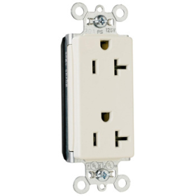 Pass & Seymour PlugTail PT26352-I Decorator Duplex Straight Blade Receptacle, 125 VAC, 20 A, 2 Poles, 3 Wires, Ivory