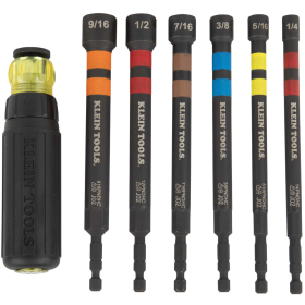 KLEIN 32950 HOLLOW MAGNETIC COLOR-CODED RATCHETING POWER NUT DRIVERS, 7-PIECE