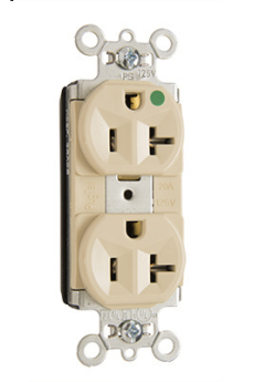 Pass & Seymour PT-8300HI Duplex Heavy Duty Straight Blade Receptacle, 125 VAC, 20 A, Ivory