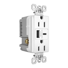 Pass & Seymour TR15USBAC6W 15A 125V Tamper-Resistant Duplex Receptacle with USB A/C Fast Charging Ports White