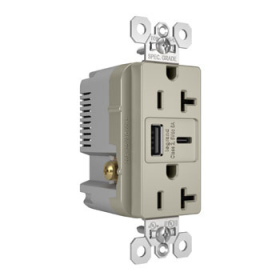 Pass & Seymour TR20USBAC6NI 20A 125V Tamper-Resistant Duplex Receptacle with USB A/C Fast Charging Ports Nickel