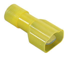 Ideal 84-9791 Fully Insulated Female Disconnect Terminal, 12 to 10 AWG Conductor, 0.25 x 0.032 in Tab, Shouldered Barrel, Brass/Nylon