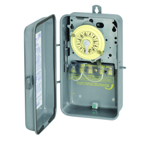 Intermatic T104R 24-Hour Mechanical Time Switch 208-277 VAC DPST Indoor/Outdoor Metal Enclosure 1-Hour Interval