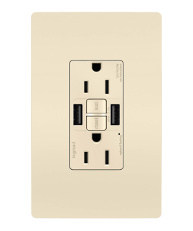 Pass & Seymour radiant 1597TRUSBAA-LA 15A Tamper-Resistant Self-Test GFCI USB Type-Aa Outlet Light Almond