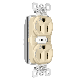 Pass & Seymour Straight Blade Receptacle PTTR5262CDI Duplex Extra Heavy Duty Plug Load Controllable Split Circuit Tamper Resistant Straight Blade Receptacle, 125 VAC, 15 A, Ivory