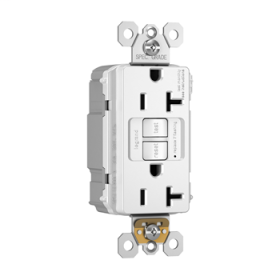 Pass & Seymour PT2097-TRNAW Duplex Self-Test Tamper Resistant GFCI Receptacle, 125 VAC, 20 A, 2 Poles, 3 Wires, White