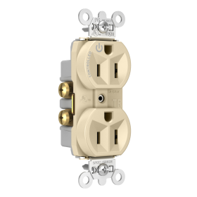 Pass & Seymour Straight Blade Receptacle TR5262-CHI Duplex Half Controlled Plug Load Controllable Straight Blade Receptacle, 125 VAC, 15 A, Ivory