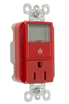 Pass & Seymour PLT26251-RED Heavy Duty Plug Load Timer Receptacle, 125 VAC, 15 A, 2 Poles, 3 Wires, Red