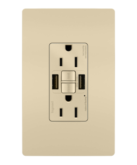 Pass & Seymour radiant 1597TRUSBAA-I 15A Tamper-Resistant Self-Test GFCI USB Type-Aa Outlet Ivory