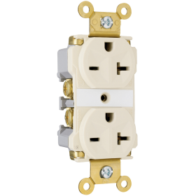 Pass & Seymour Straight Blade Receptacle 5862-ALA 3-Phase Extra Heavy Duty Duplex Wall Mount Straight Blade Receptacle, 250 VAC, 20 A, 2 Poles, 3 Wires, Light Almond