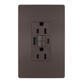 Pass & Seymour radiant 1597TRUSBAC radiant Tamper-Resistant 15A Duplex Self-Test GFCI Receptacles with SafeLock Protection USB Type A/C Brown