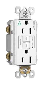 Pass & Seymour TradeMaster 1597-IGTRW Ground Isolated Self-Test Tamper Resistant Duplex GFCI Receptacle With SafeLock Protection, 125 VAC, 15 A, 2 Poles, 3 Wires, White